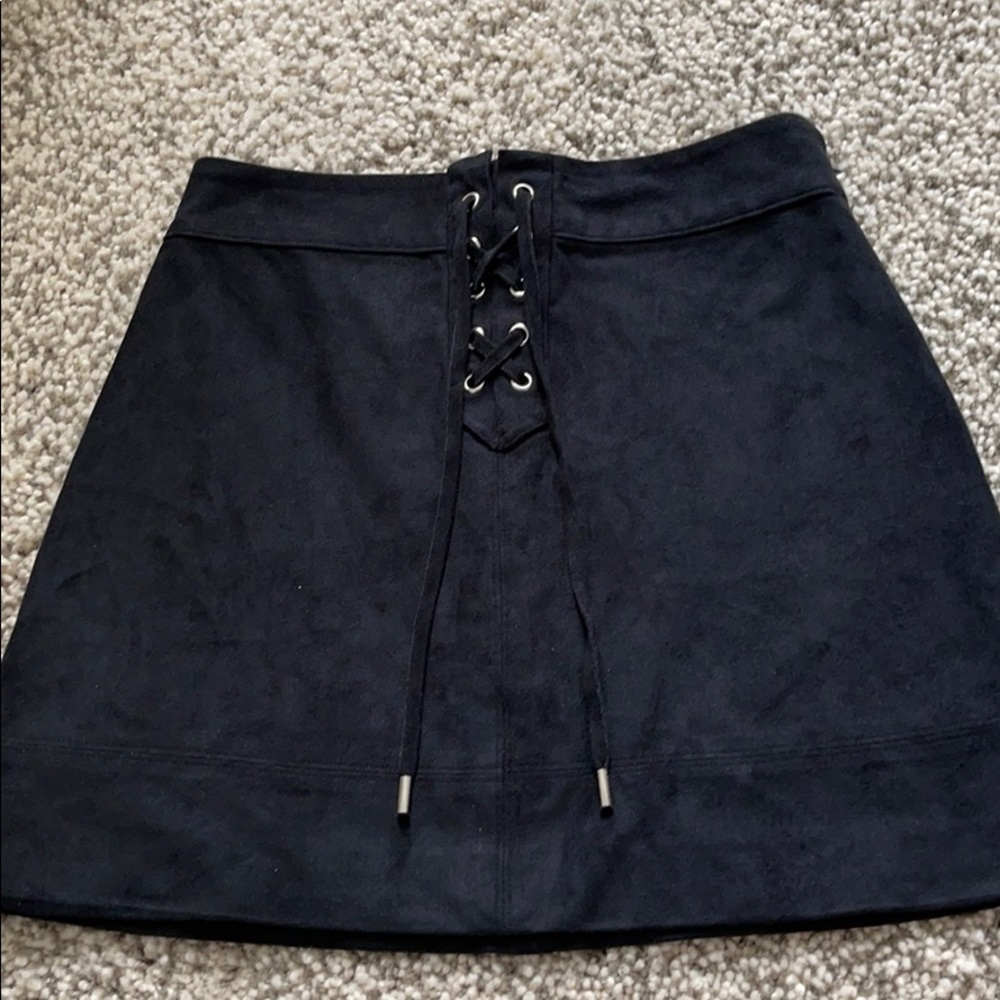 Black suede tie front skirt